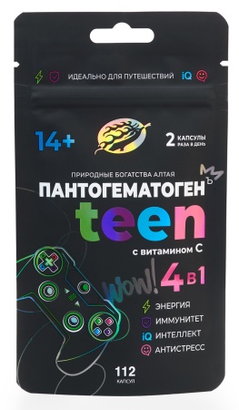 ПАНТОГЕМАТОГЕН TEEN, для подростков с 14 лет, энергия, иммунитет, интеллект, антистресс, с витамином С, дой-пак, 112 капсул
